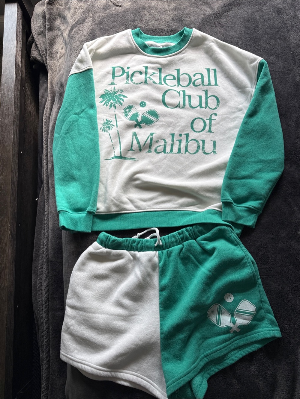 Grayson Threads White and Teal Pickleball Club of Malibu Sweatshirt & Shorts Set